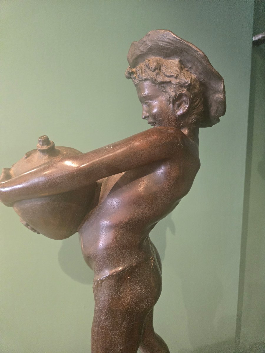 Bronze Sculpture With A Marble Base; By Acquaiolo, Late 19th Century, Naples; Fine Quality, Excellent Condition-photo-1