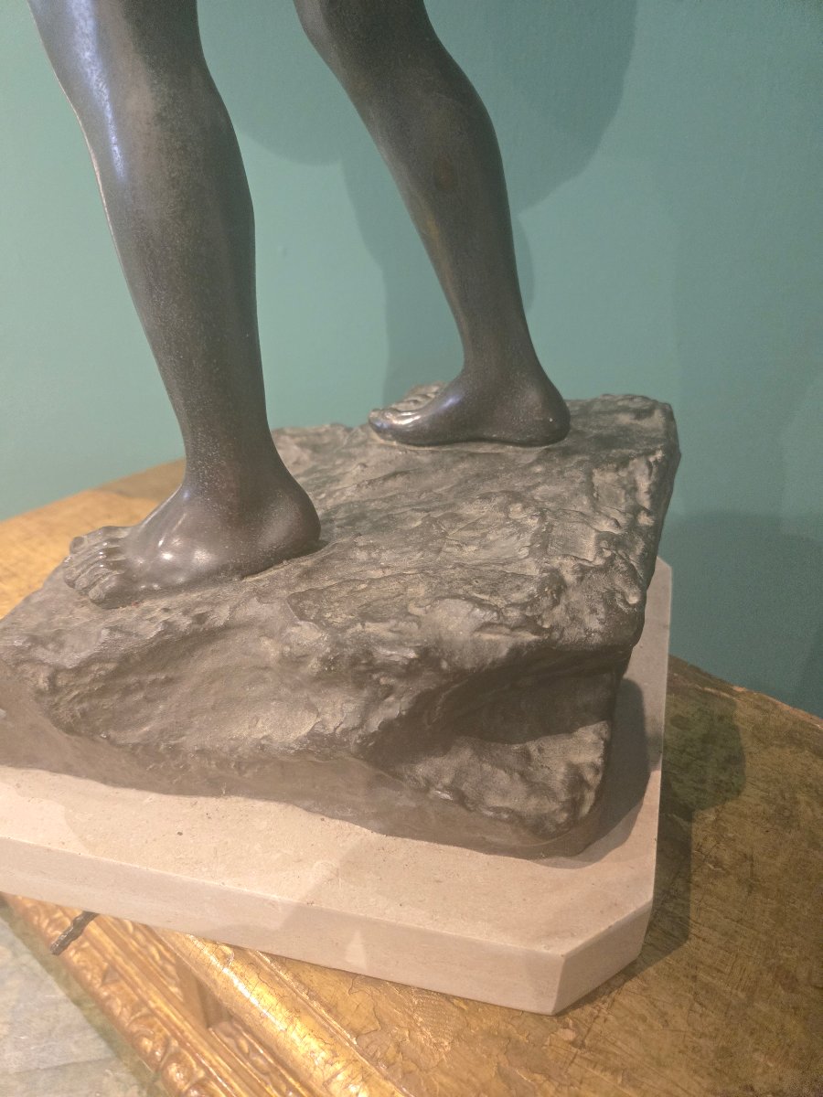 Bronze Sculpture With A Marble Base; By Acquaiolo, Late 19th Century, Naples; Fine Quality, Excellent Condition-photo-2