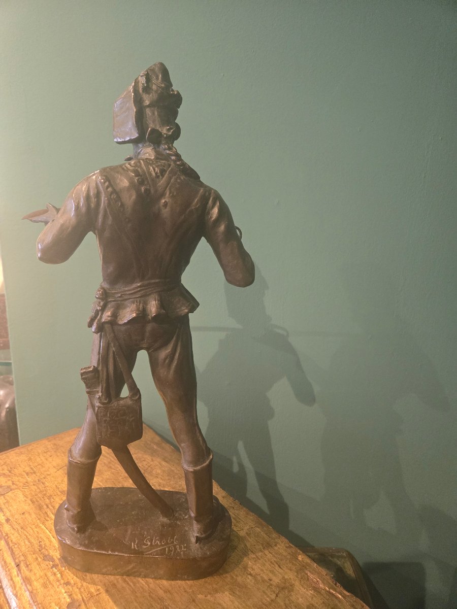 Patinated Bronze Sculpture, Hussar With Sword, Signed And Dated Strobl 1922, In Excellent Condition -photo-2