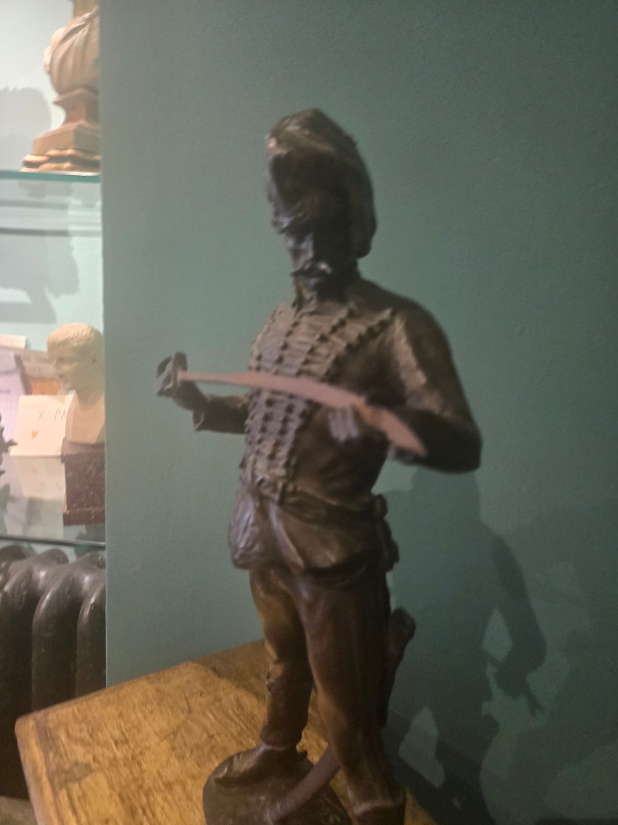 Patinated Bronze Sculpture, Hussar With Sword, Signed And Dated Strobl 1922, In Excellent Condition -photo-3