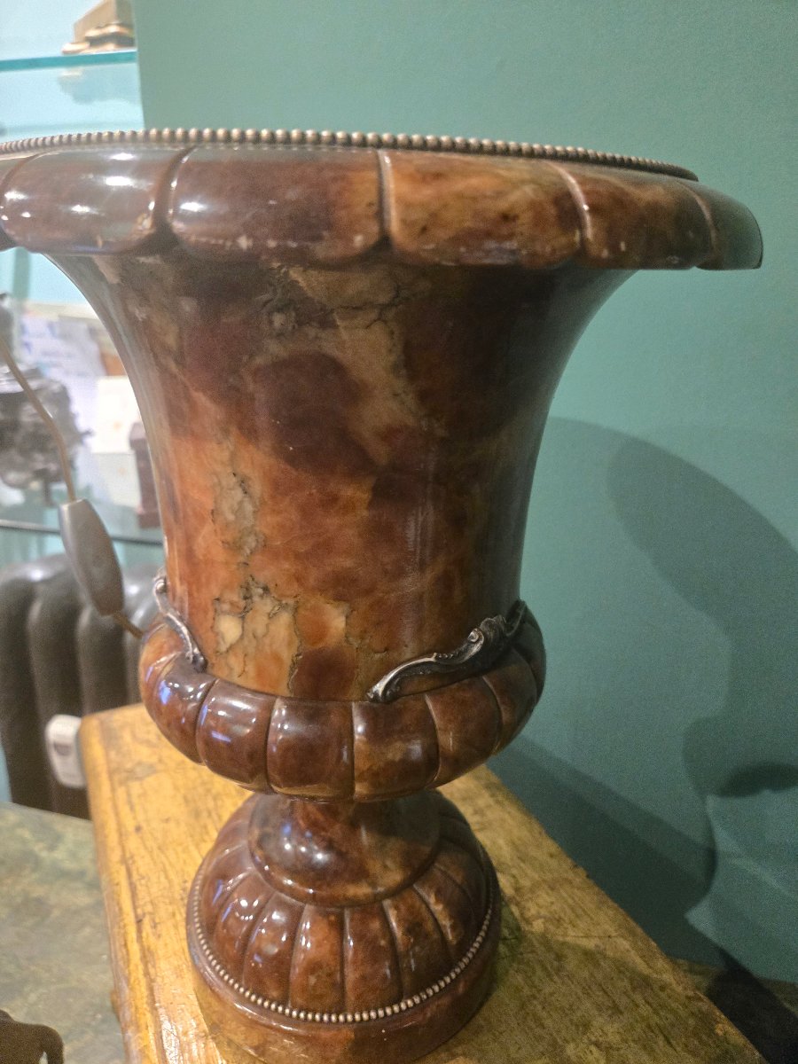 Vase/lampe en albatre , electrifie, et functionnel  XX siecle, h 35 cm ,bon etat-photo-4