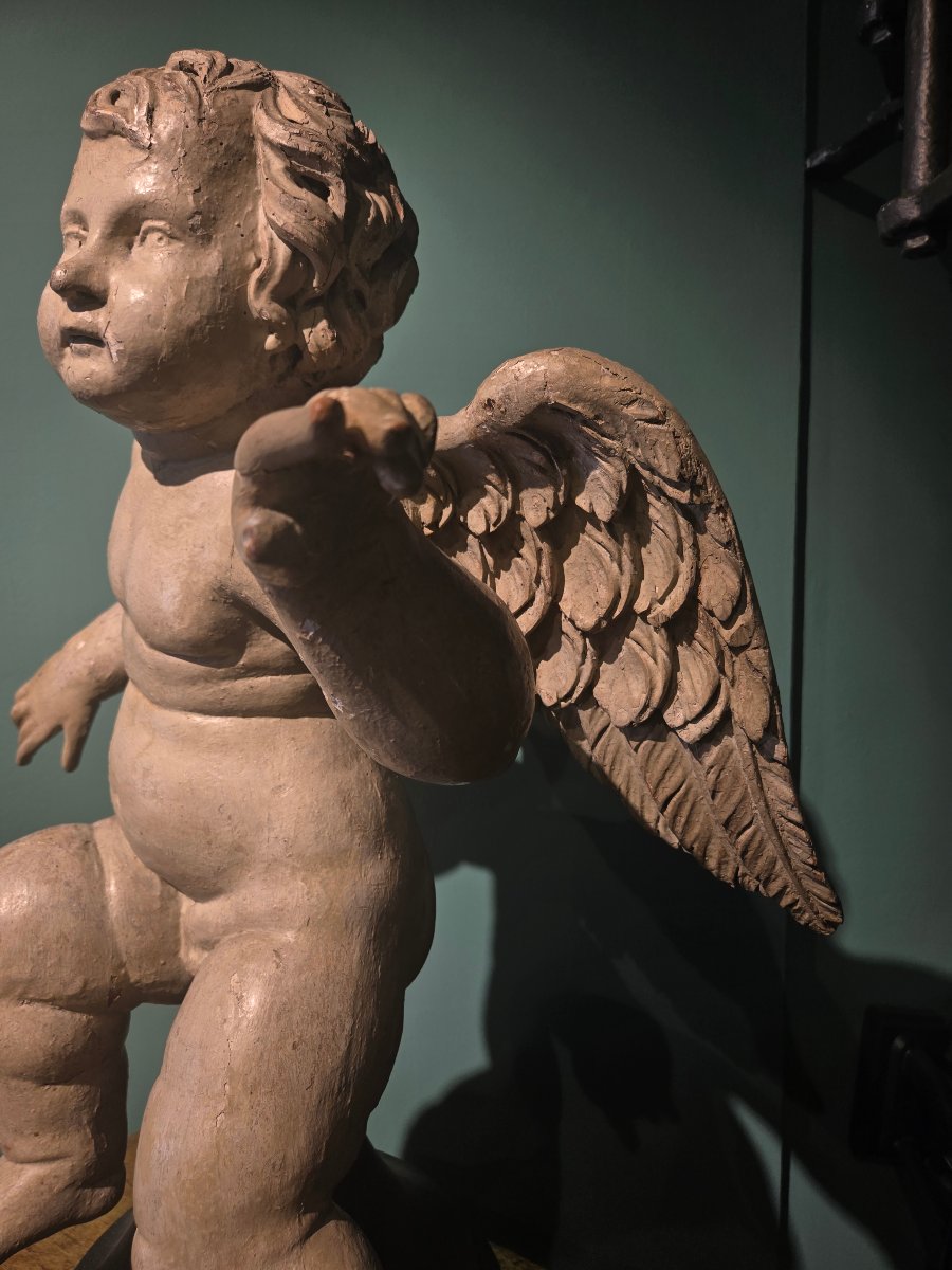 Paire d'Anges Cherubins en bois laque, fin du XVIII siecle, h max 73 cm, etat comme photo-photo-4