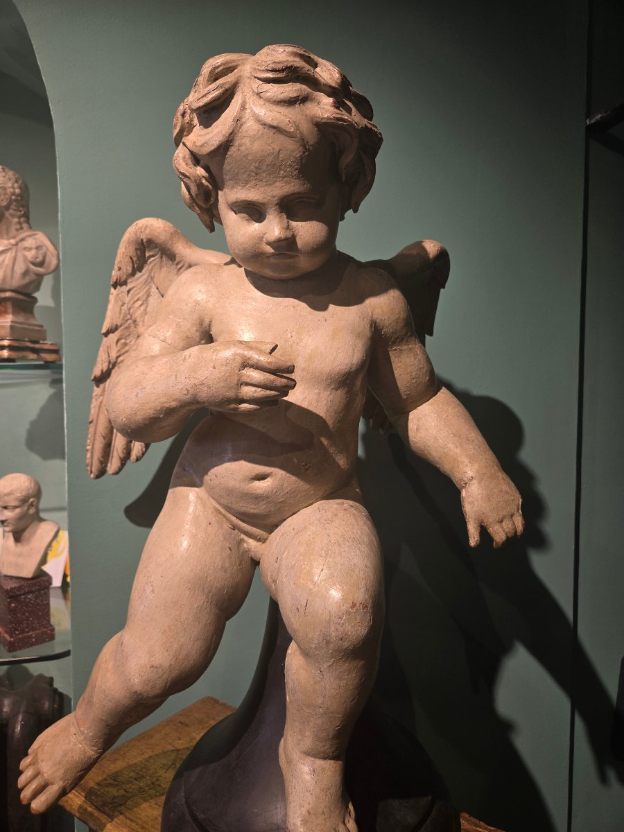 Paire d'Anges Cherubins en bois laque, fin du XVIII siecle, h max 73 cm, etat comme photo-photo-4