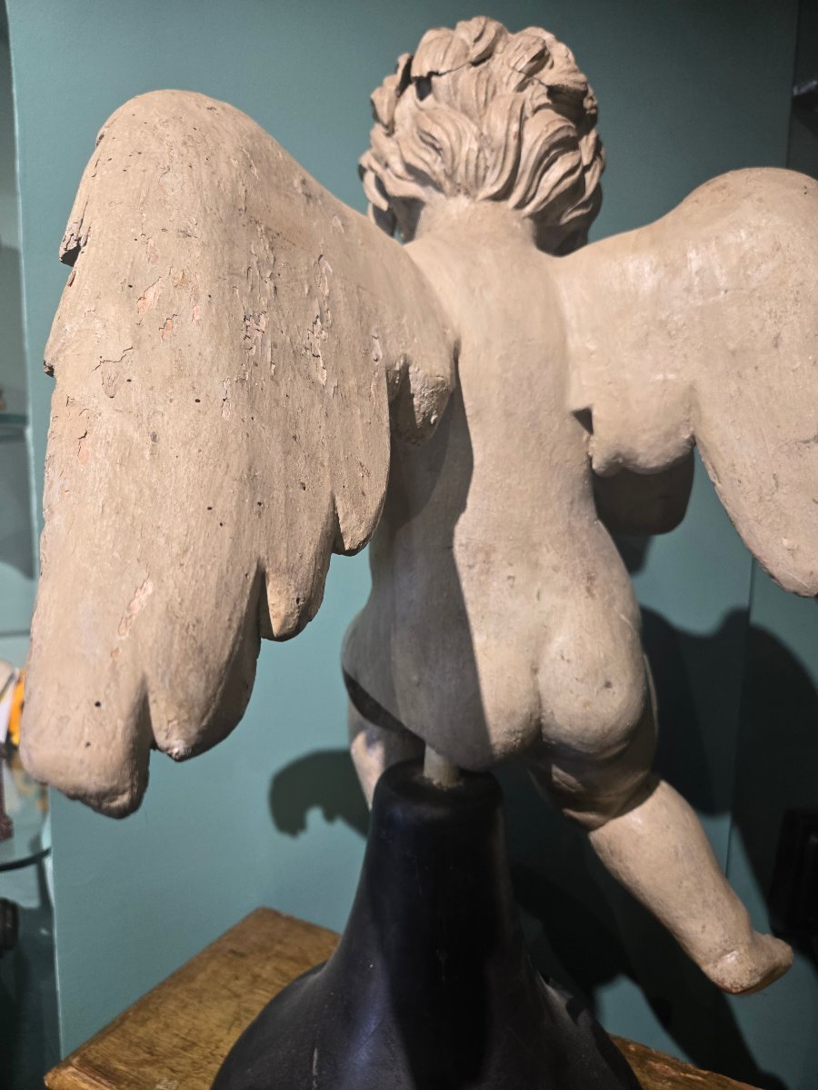 Paire d'Anges Cherubins en bois laque, fin du XVIII siecle, h max 73 cm, etat comme photo-photo-7