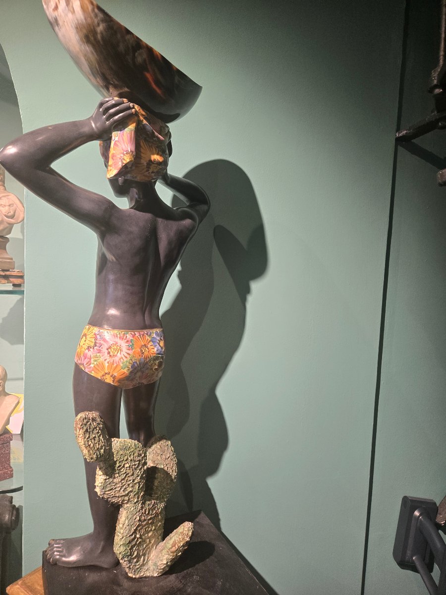 Paire de sculptures en ceramique peintes, moretti venitiens, XX siecle, h 83 cm , bon etat-photo-2