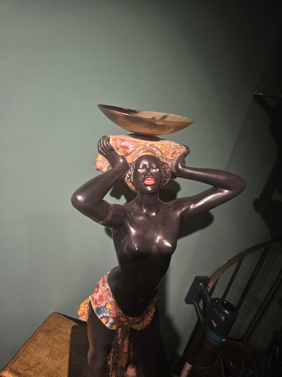 Paire de sculptures en ceramique peintes, moretti venitiens, XX siecle, h 83 cm , bon etat-photo-2