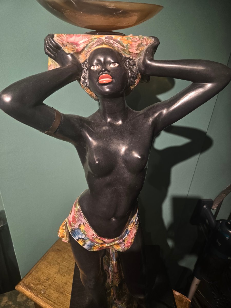 Paire de sculptures en ceramique peintes, moretti venitiens, XX siecle, h 83 cm , bon etat-photo-4