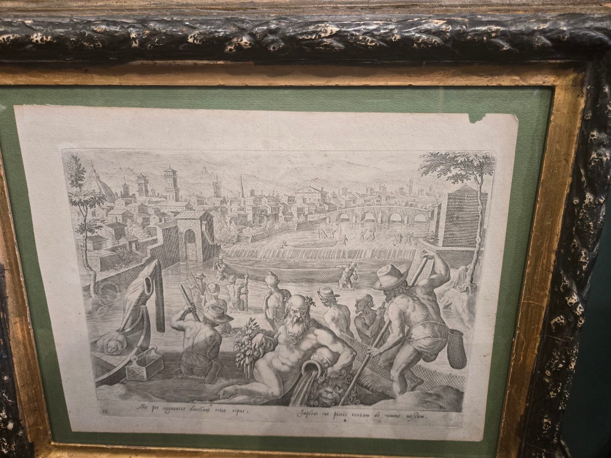 Paire de gravures avec des allegories fluviales, dans cadres anciens, bon etat, fin du XVIII -photo-2