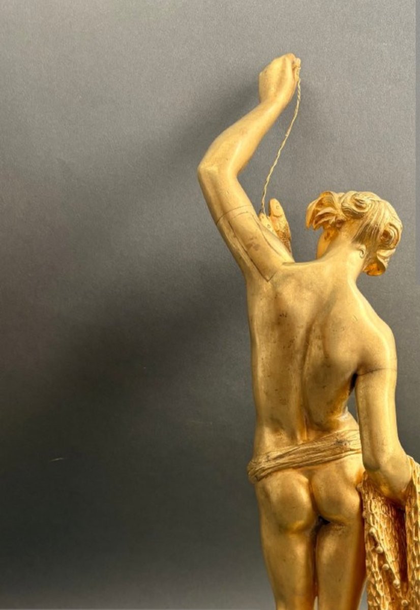 Gilded Bronze Sculpture Depicting *la Pescatrice*, 53 Cm High, 19th Century, In Excellent Condition-photo-3