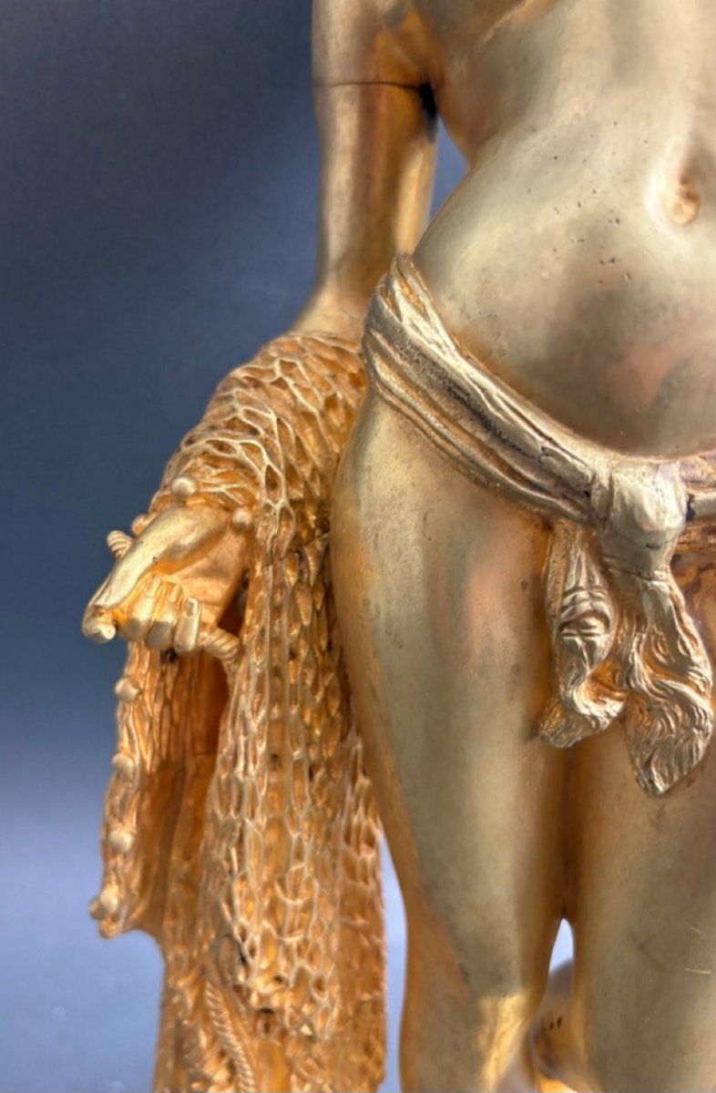 Gilded Bronze Sculpture Depicting *la Pescatrice*, 53 Cm High, 19th Century, In Excellent Condition-photo-2