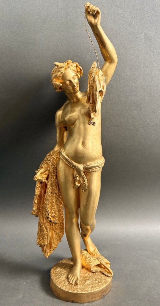 Gilded Bronze Sculpture Depicting *la Pescatrice*, 53 Cm High, 19th Century, In Excellent Condition