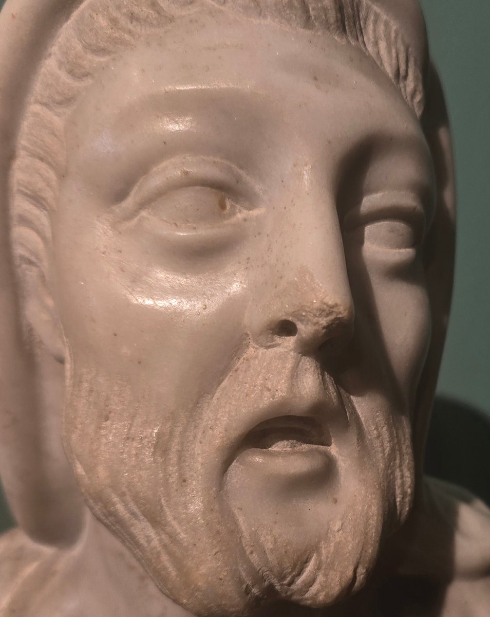 Marble Bust Depicting A Philosopher, 32 Cm High, Late 18th Century, In Excellent Condition-photo-2
