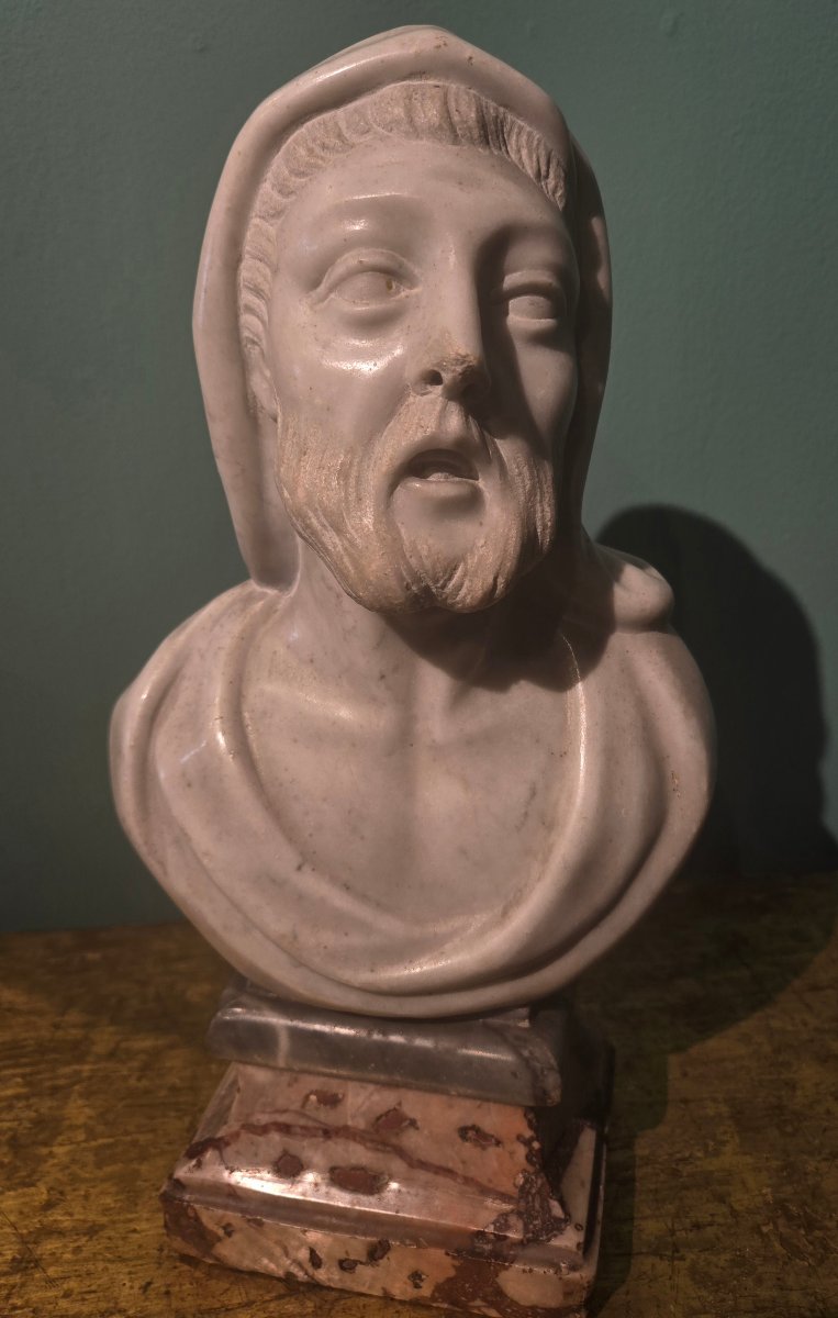 Marble Bust Depicting A Philosopher, 32 Cm High, Late 18th Century, In Excellent Condition-photo-4