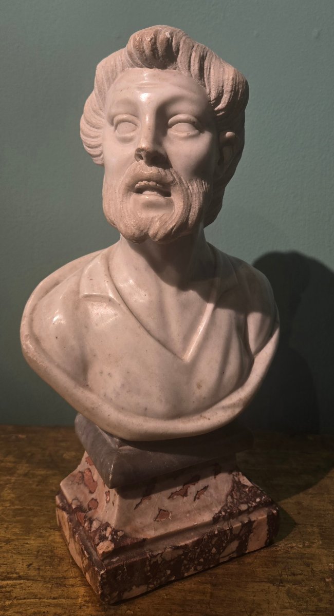 Marble Bust, Philosopher, 32 Cm High, Late 18th Century, Excellent Condition, Some Missing Pieces-photo-3