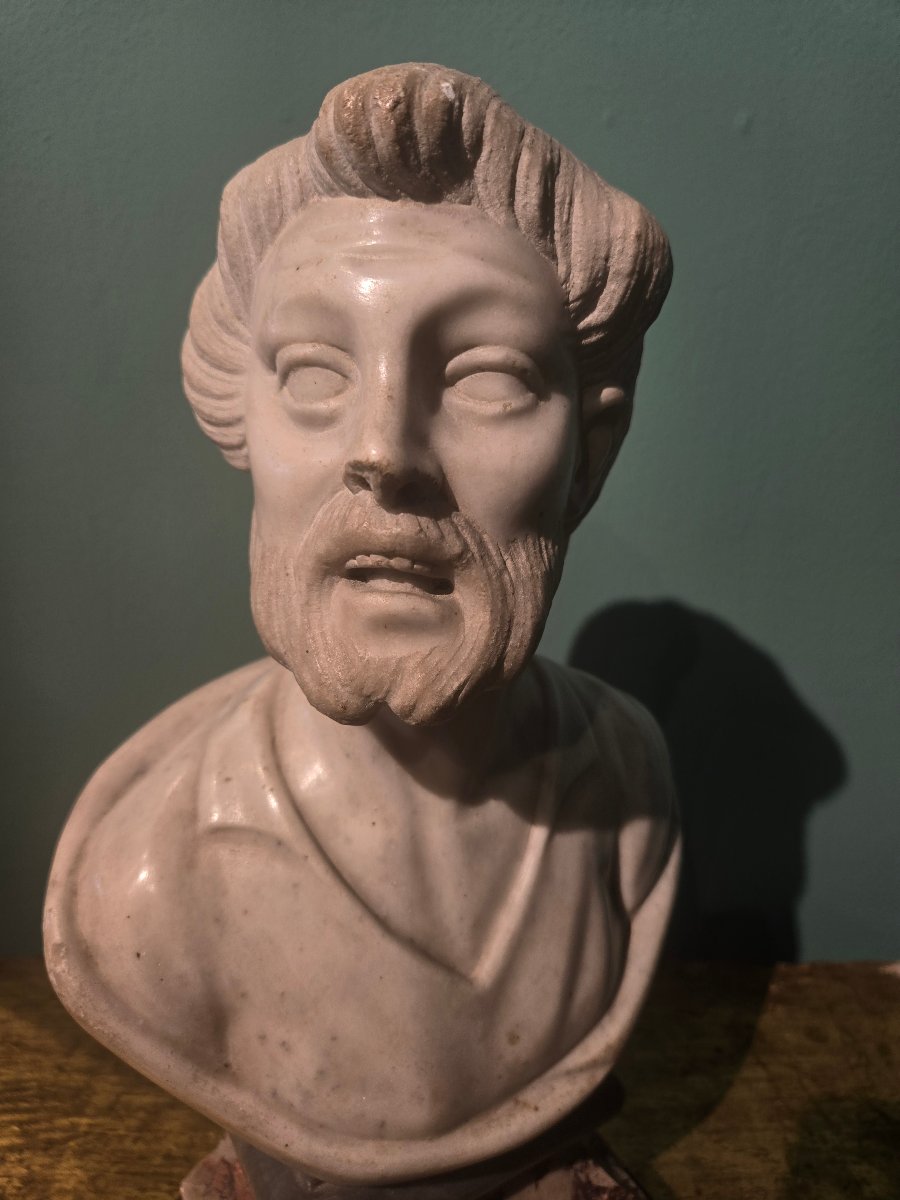 Marble Bust, Philosopher, 32 Cm High, Late 18th Century, Excellent Condition, Some Missing Pieces