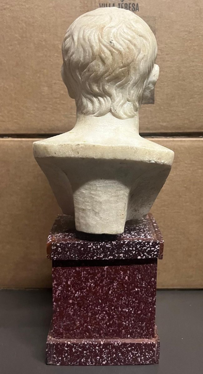 Petite buste  en  marbre avec socle en porhyre , h 25 cm avec socle, XIX siecle,  bon etat -photo-3