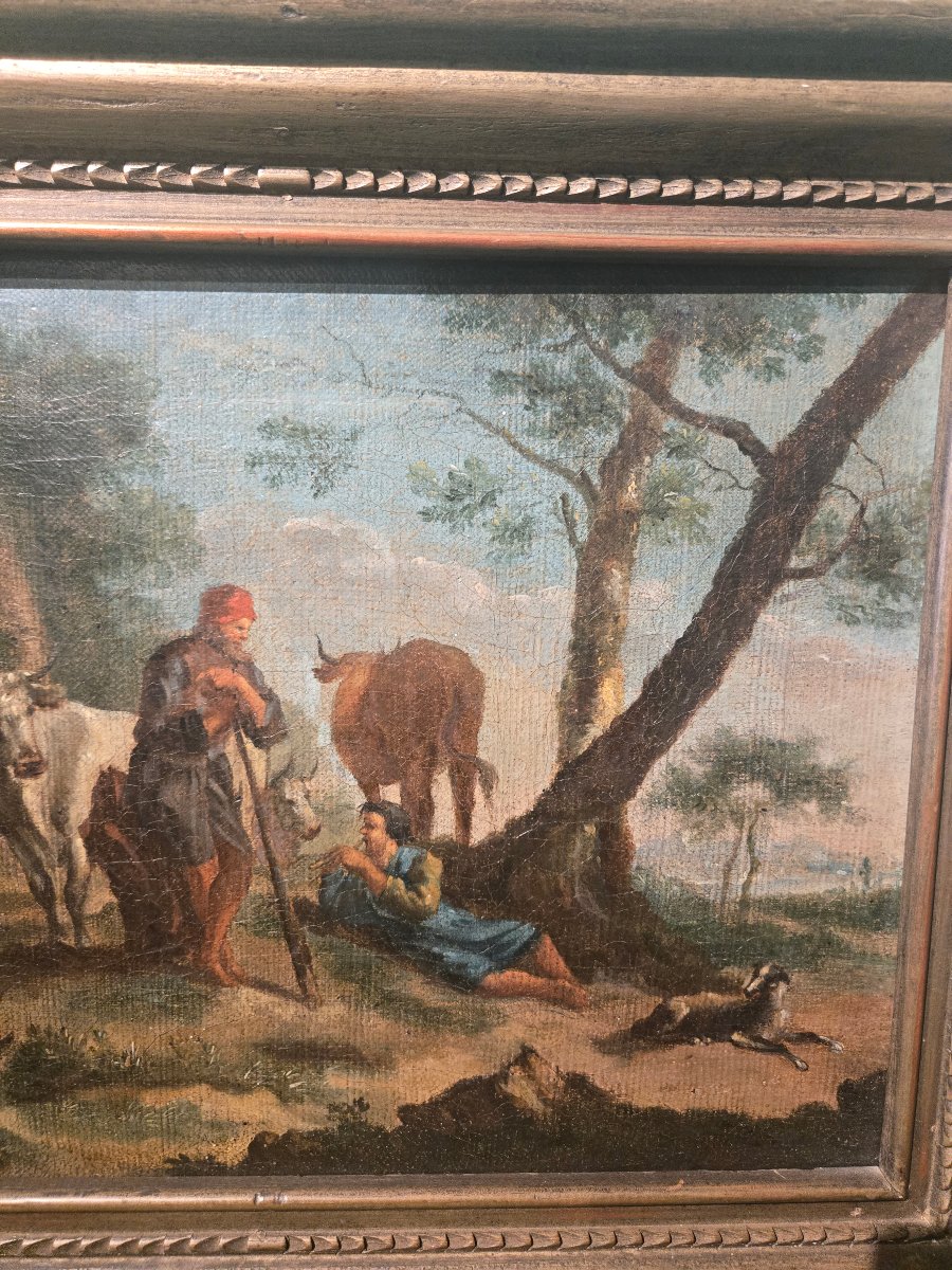 Oil On Canvas, Pastoral Scene In A Landscape, 27 X 38 Cm, Lombardy, 18th Century, Excellent Condition-photo-3