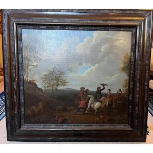 Huile sur toile , cm 61 x 55, cire a cacheter, maitre flamande du XVII siecle,  bon état 