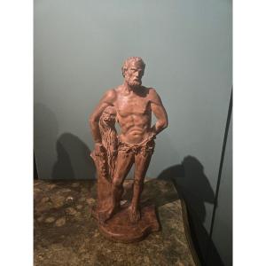 Sculpture en terre cuite, Hercule , h cm 47 , epoque Louis XVI,  tres bon etat de conservation