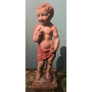 Sculpture en bois laque et peint , XVII siecle, h 60 cm, San Giovannino 