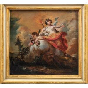 Paire de peintures a l'huile sur panneau, italie premiere moitie du XVIII siecle, tres bon etat