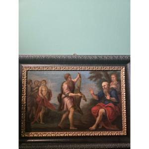 Paire de peintures a l'huile sur toile, scenes bibliques, cm  47 x 32 XVIII siecle  bon etata