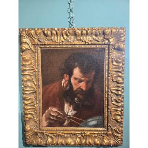 Oil On Canvas, 43 X 34 Cm, Rome, 17th Century, Portrait Of An Astronomer, Gilded Frame, Good Condition