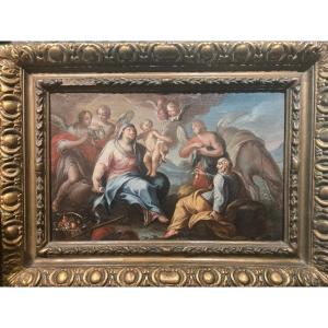 Oil On Canvas, Rest On The Flight Into Egypt, 25 X 35 Cm, 18th-century Venetian Master