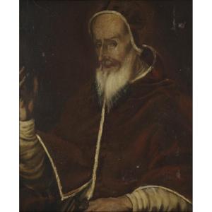 Huile sur toile, portrait de Pape, ecole italienne du XVIII siecle, cm 61 x 73, en l'etat