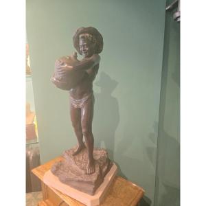 Sculpture en bronze avec petite base en marbre, h 58 cm , vendeur d'eau, ecole napoletane 800