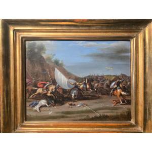 Huile sur cuivre, scene de battaille, fin du XVII siecle, 32 x 25 Cm, tres bon etat