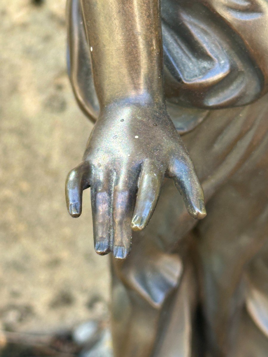 Large Bronze "young Woman With Mirror" After Mathurin Moreau-photo-2
