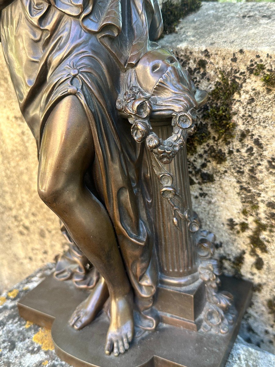 Large Bronze "young Woman With Mirror" After Mathurin Moreau-photo-4