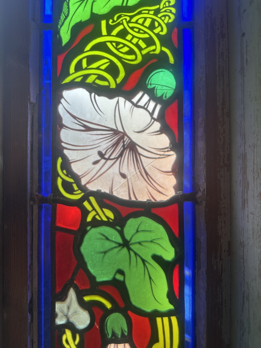 Large Ensemble Of Art Nouveau Woodwork And Stained Glass Windows-photo-2