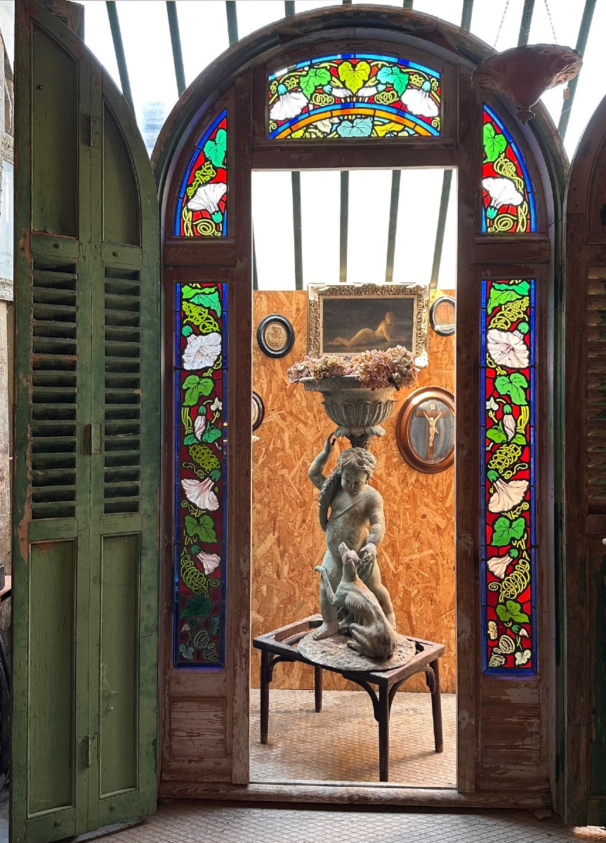 Large Ensemble Of Art Nouveau Woodwork And Stained Glass Windows