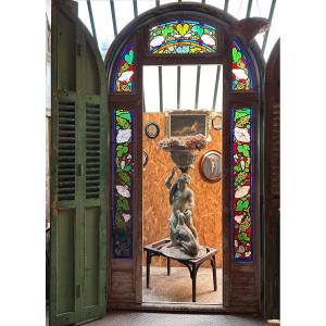 Large Ensemble Of Art Nouveau Woodwork And Stained Glass Windows