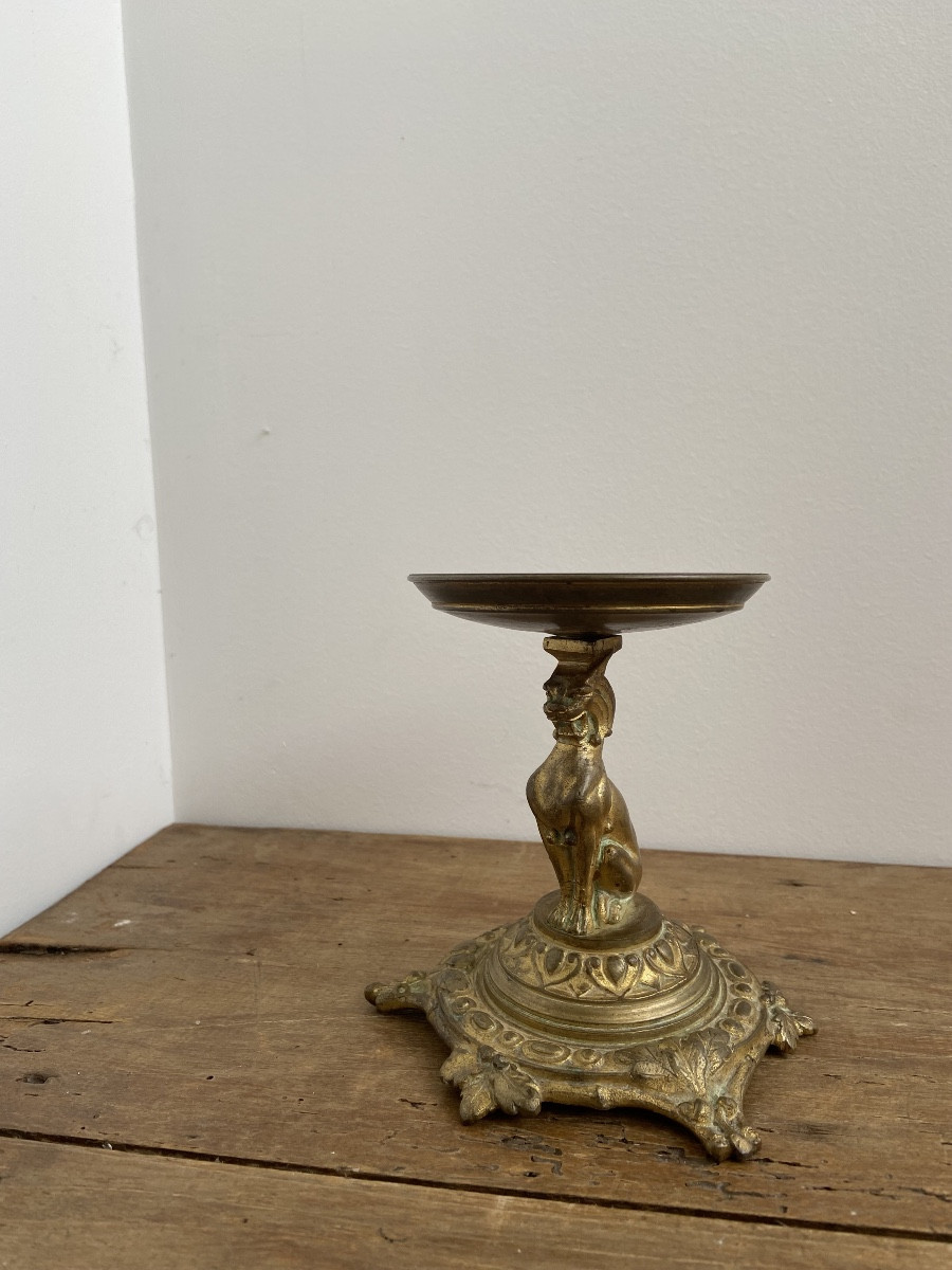 Baguier en Bronze, Décor De Lion Et Feuille de Vigne, France 19ème