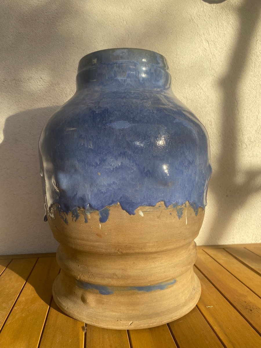 Blue Glazed Ceramic Vase, Vf Stamp-photo-3