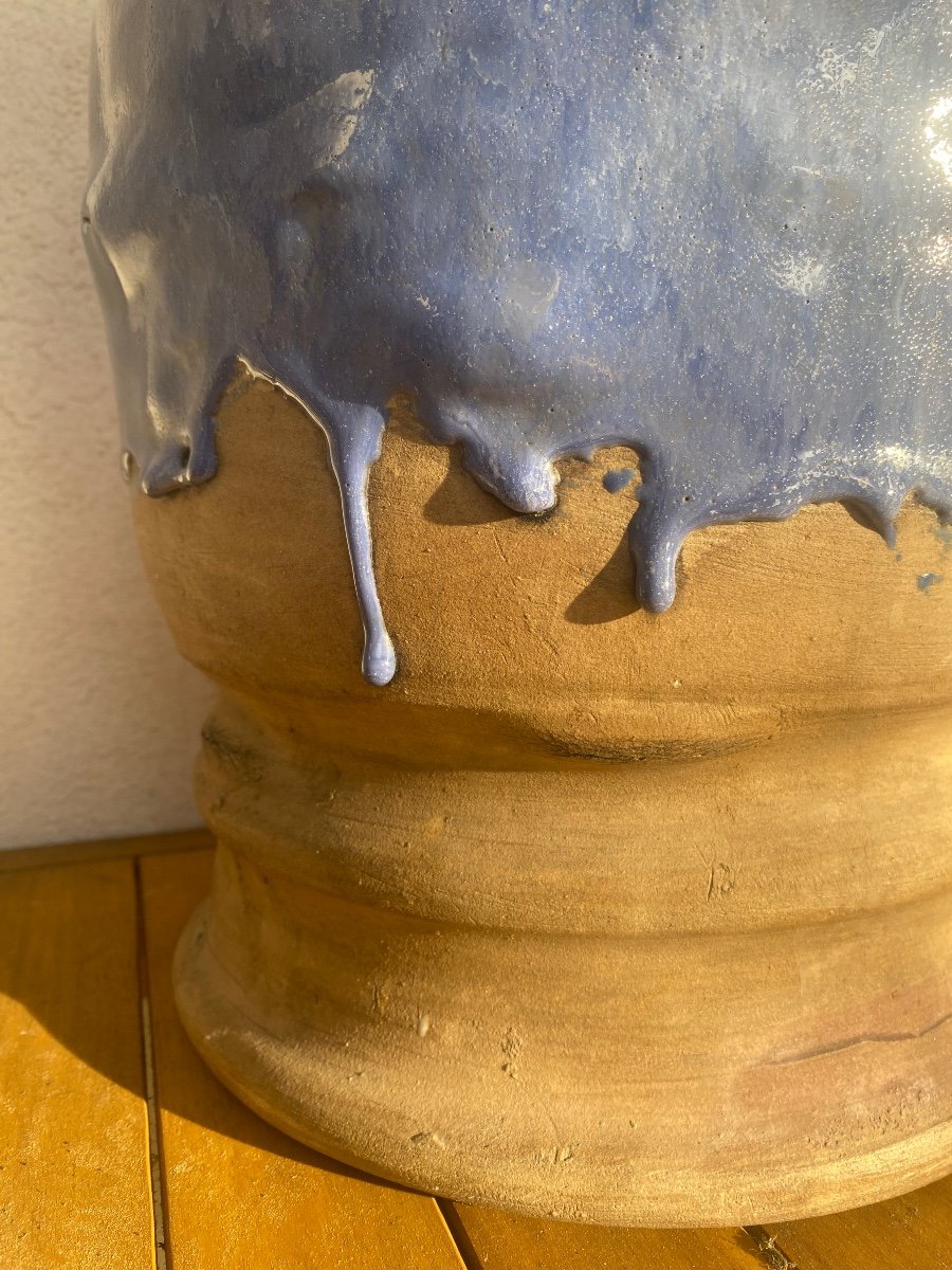 Blue Glazed Ceramic Vase, Vf Stamp-photo-1