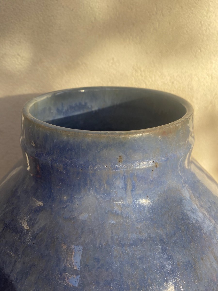 Blue Glazed Ceramic Vase, Vf Stamp-photo-2