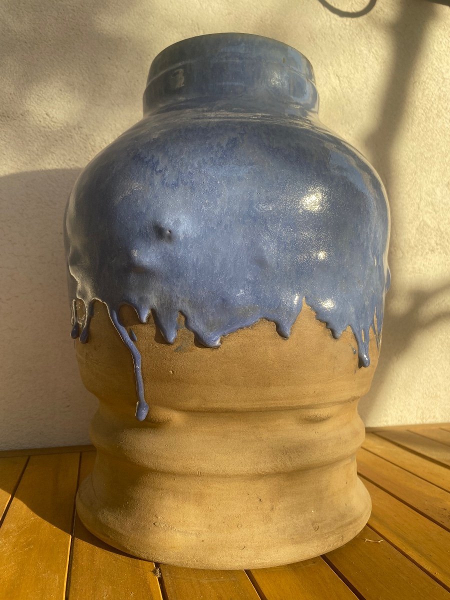 Blue Glazed Ceramic Vase, Vf Stamp