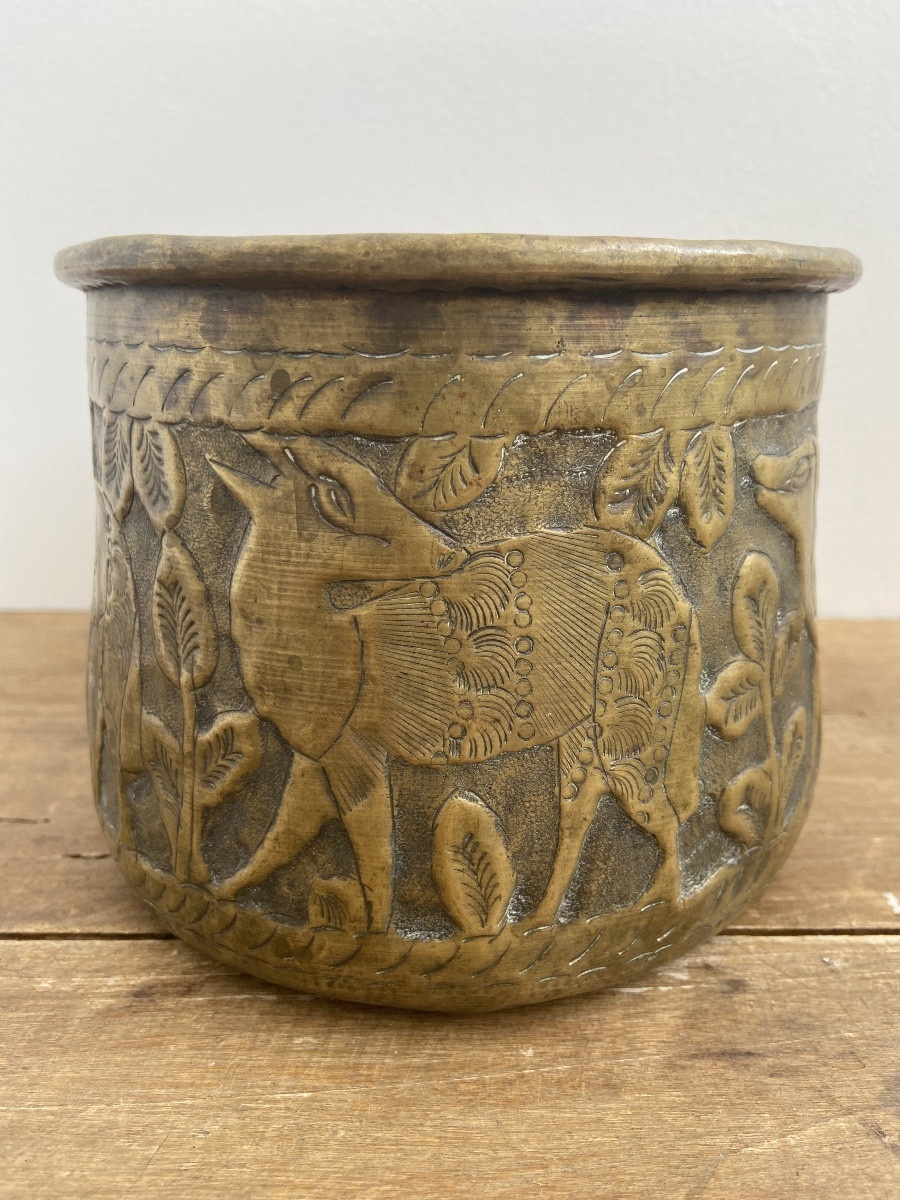 Dinanderie Néo Mamelouk, Petit Bassin Tas En Laiton, Égypte 19ème-photo-1