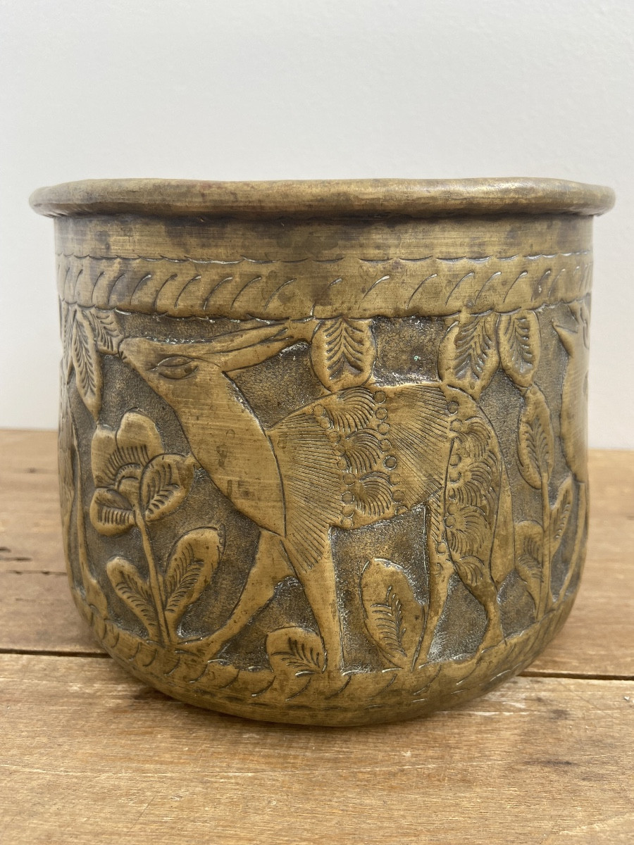 Dinanderie Néo Mamelouk, Petit Bassin Tas En Laiton, Égypte 19ème-photo-2