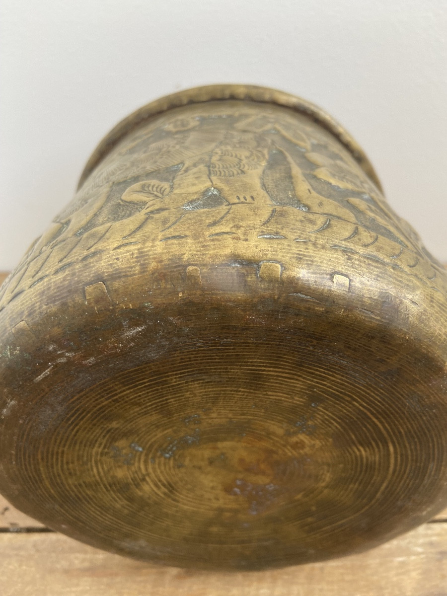 Dinanderie Néo Mamelouk, Petit Bassin Tas En Laiton, Égypte 19ème-photo-5