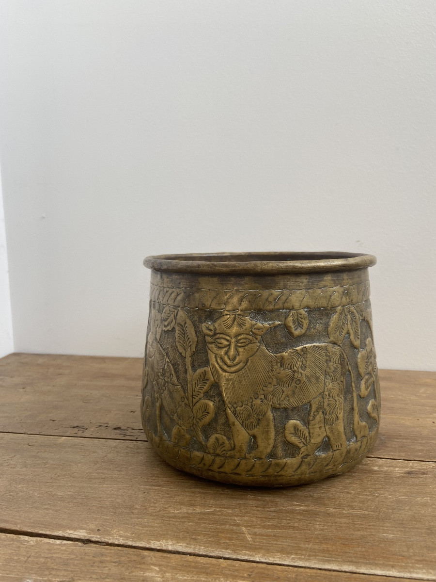 Dinanderie Néo Mamelouk, Petit Bassin Tas En Laiton, Égypte 19ème