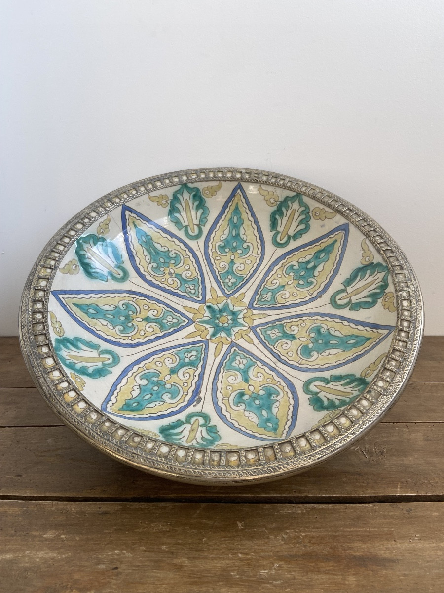 Plat Ghotar Faïence Fès Maroc Fer-blanc 51cm-photo-2
