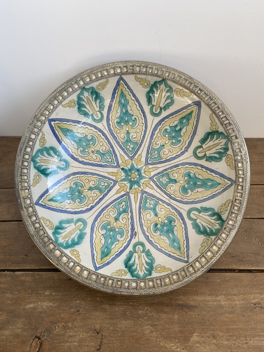 Plat Ghotar Faïence Fès Maroc Fer-blanc 51cm-photo-3