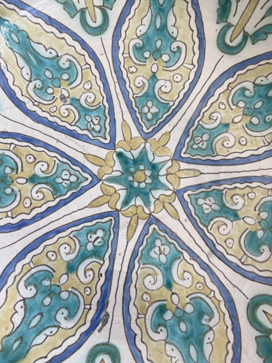 Plat Ghotar Faïence Fès Maroc Fer-blanc 51cm-photo-4