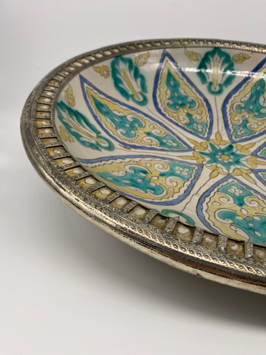 Plat Ghotar Faïence Fès Maroc Fer-blanc 51cm-photo-1