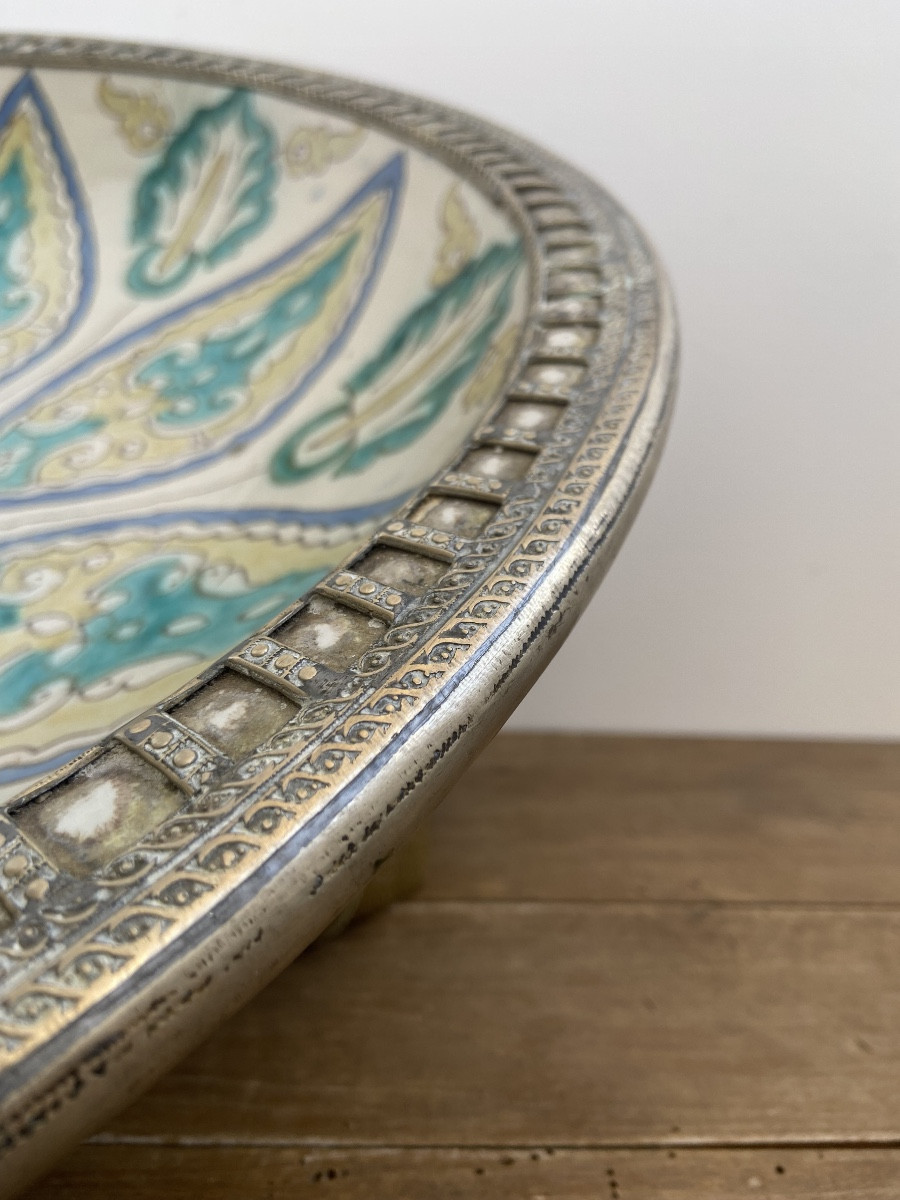Plat Ghotar Faïence Fès Maroc Fer-blanc 51cm-photo-1
